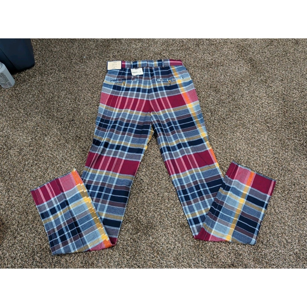 BNWT NEW J. Press Cotton Madras Plaid Men's Flat Front Classic Fit Pants 30 x 35